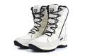 Women's black genuine leather mid-calf thermal snow boots with a rubber sole.