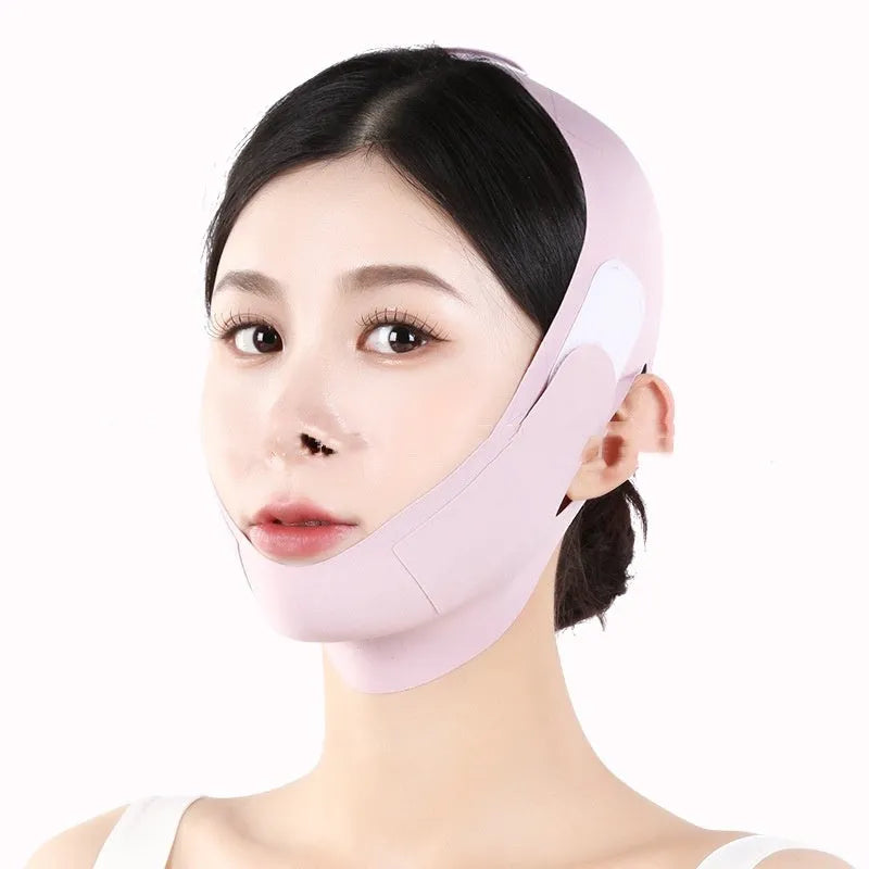 Small V face shaping mask in green and purple graphene fabric for facial lifting and tightening