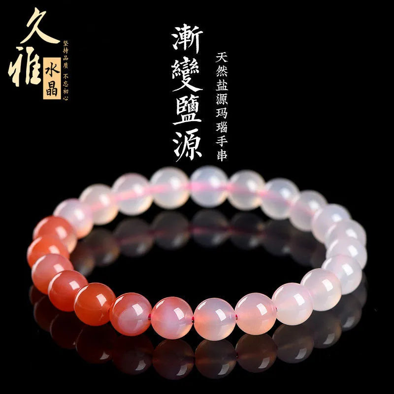 Yanyuan agate bracelet with natural gradient colour and geometric bead shape in salt source pattern