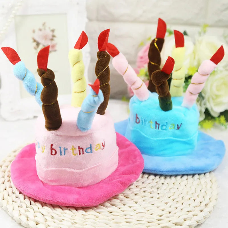 Blue adjustable fabric dog birthday hat for small pet celebrations