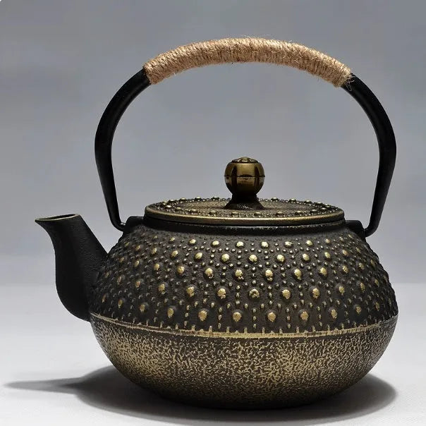 Japanese-style cast iron teapot in a choice of ten patterns, shown in 0.9L size.