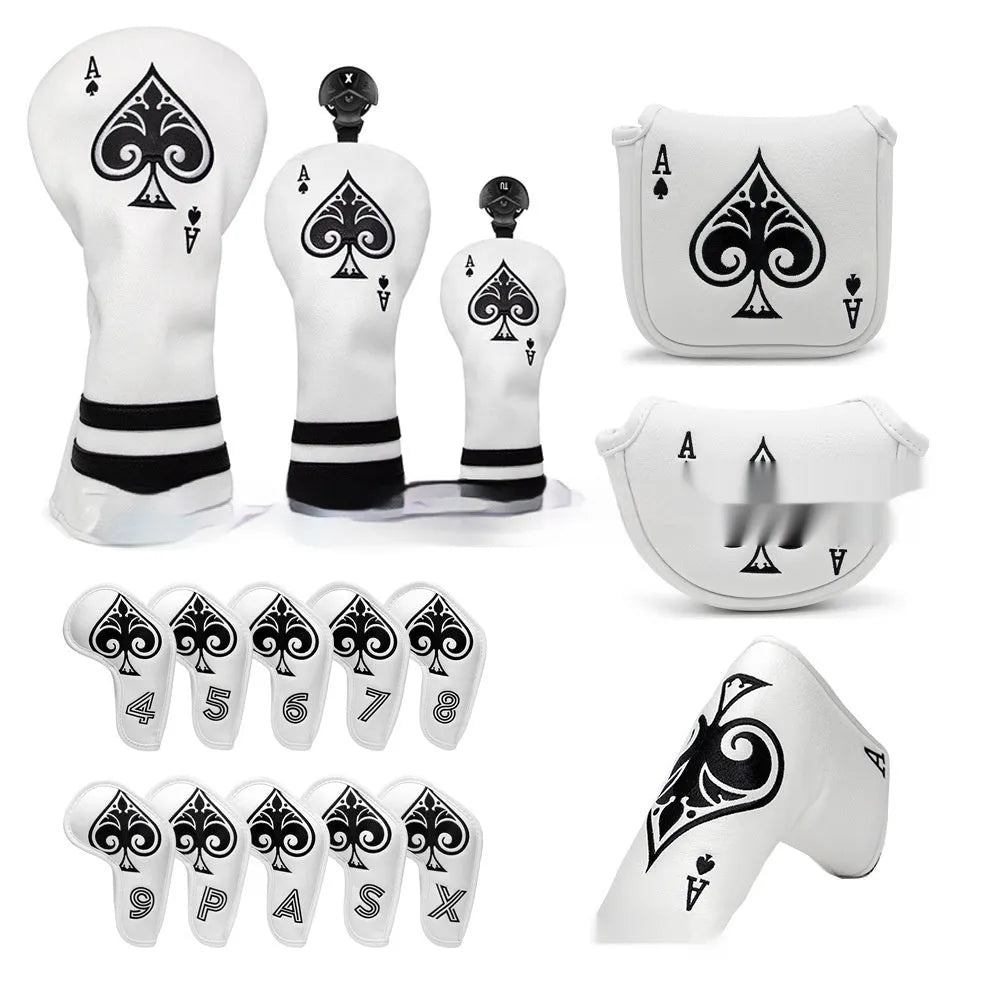 A black PU golf putter sleeve cover designed to protect a standard-sized club head.
