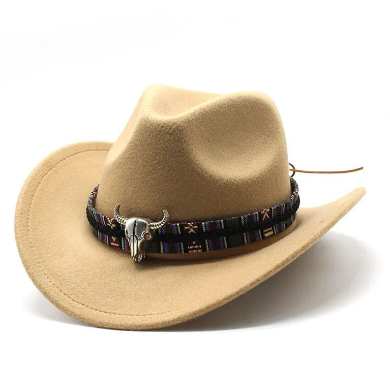Western cowboy hat with bell crown in polyester fabric, shown in multiple colour options including army green, black and wine red