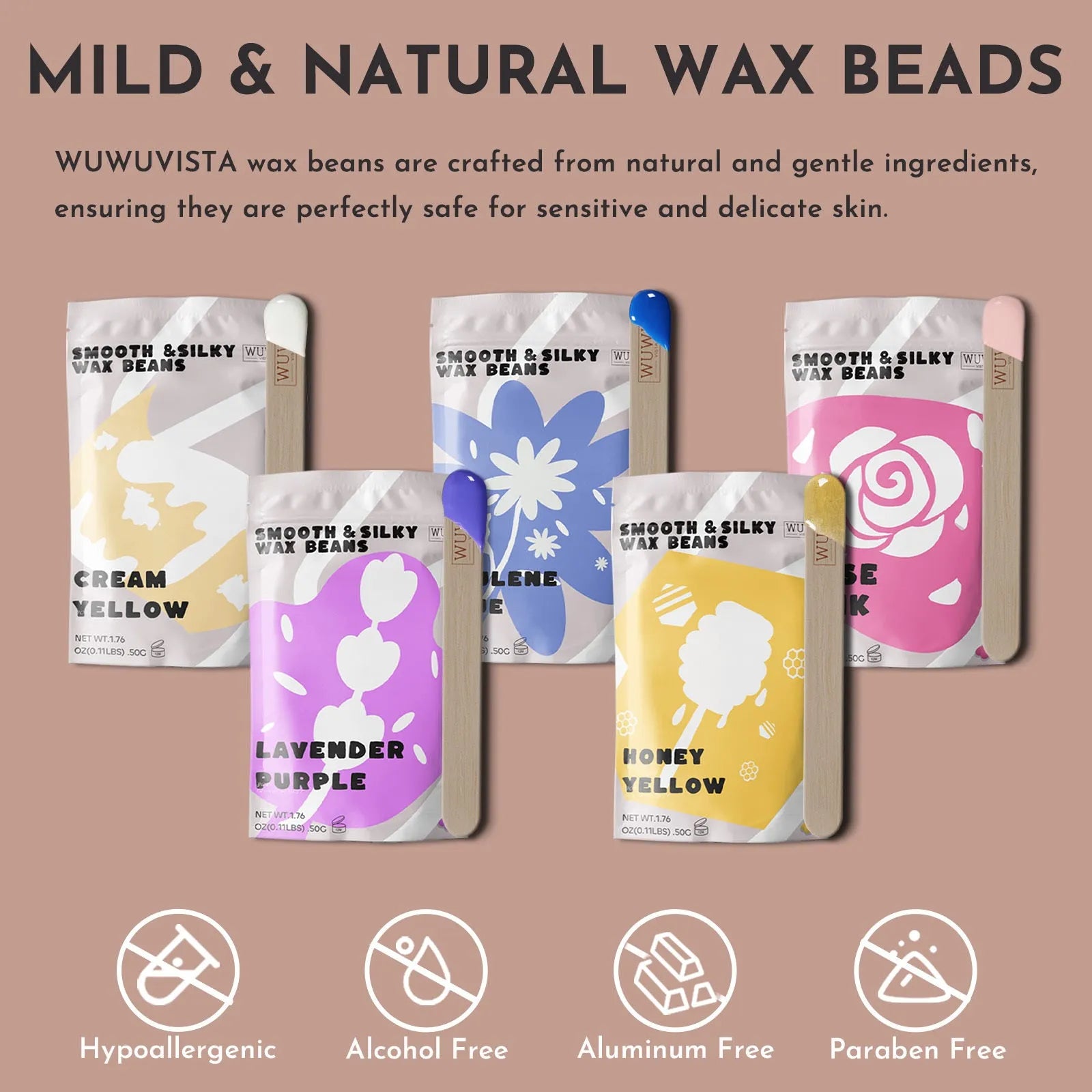 Professional waxing kit with five wax variants, warmer, tools and aftercare products
