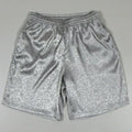 Men's black Tang suit shorts with a white drawstring elastic waistband laid flat.