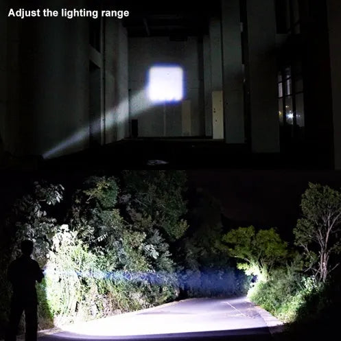 Mini black aluminium LED torch with telescopic zoom and clip for carrying