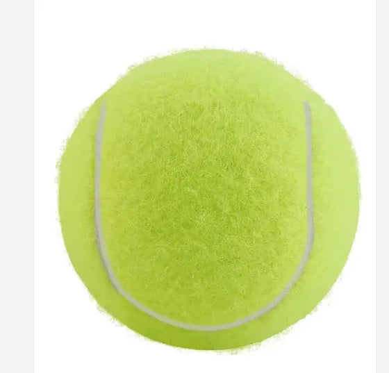 Colourful 6.3cm diameter rubber dog tennis ball toy in blue, green, pink, and red on a white background.