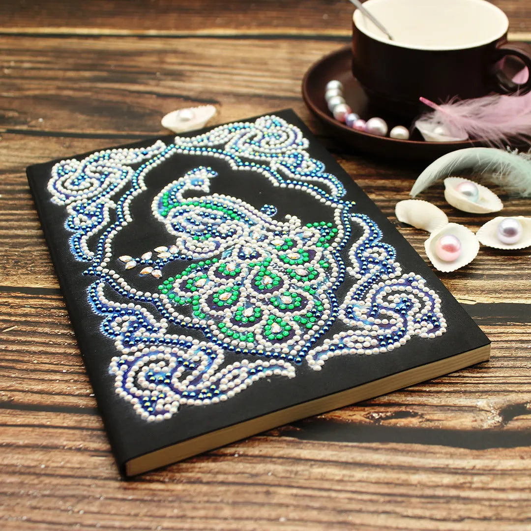 Black A5 diamond painting notebook for peacock art with shaped and bright drills