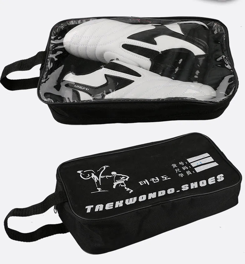 Black and white children's soft bottom boxing shoes for Taekwondo and Sanda training