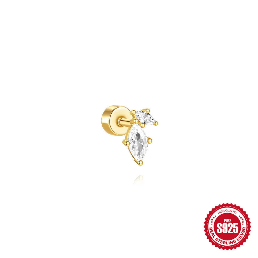S925 sterling silver flat column geometric ear bone studs with threaded post in gold tone finish