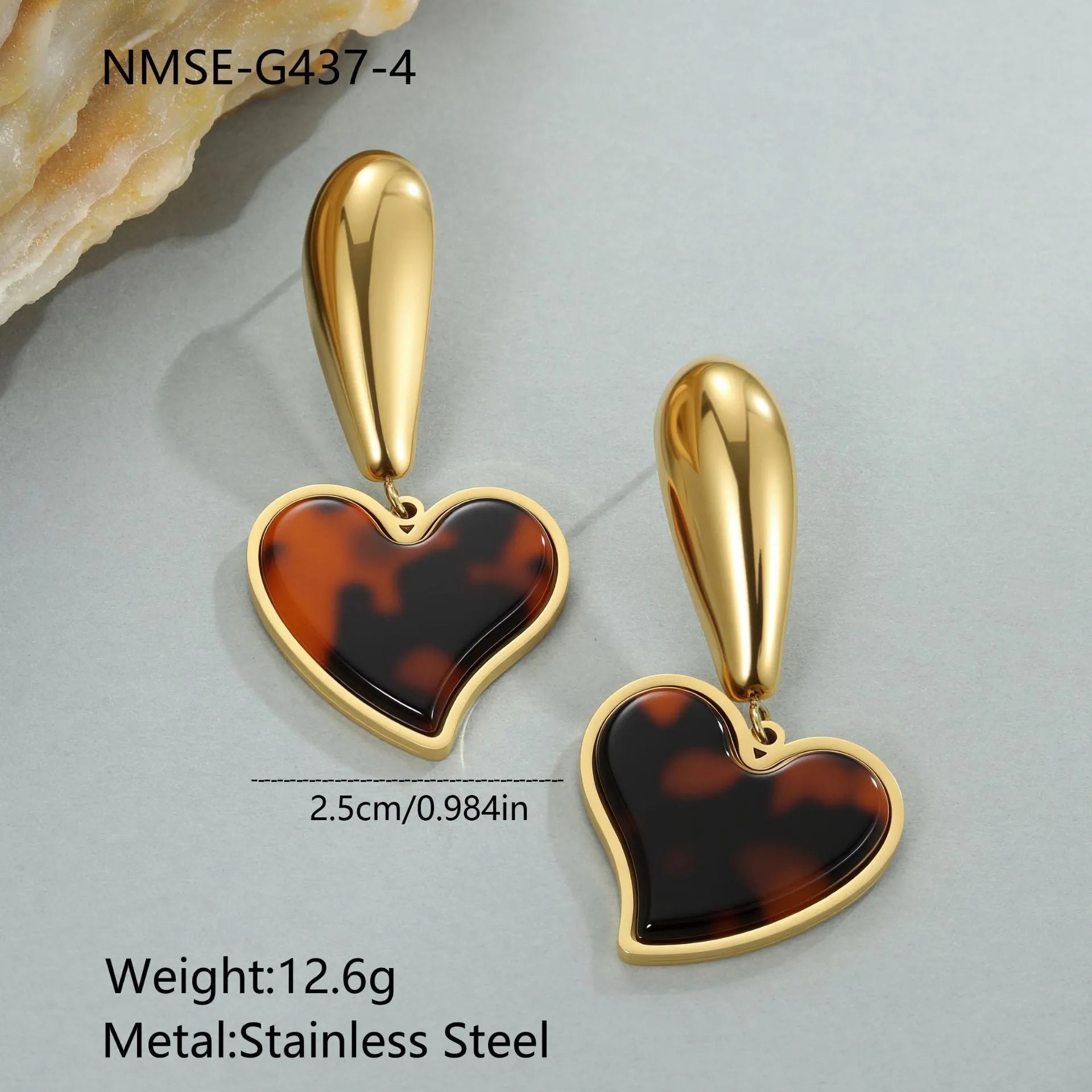 Tortoiseshell resin hawksbill colour earrings with electroplated 18K stainless steel in heart and floral geometric designs