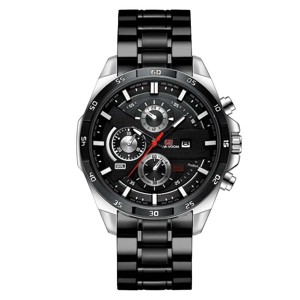 Men's casual quartz watch with business calendar on brown leather-look strap and white dial.