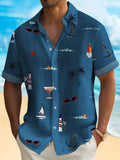 Men's short sleeve Hawaiian print shirt with colourful pattern on polyester fabric.