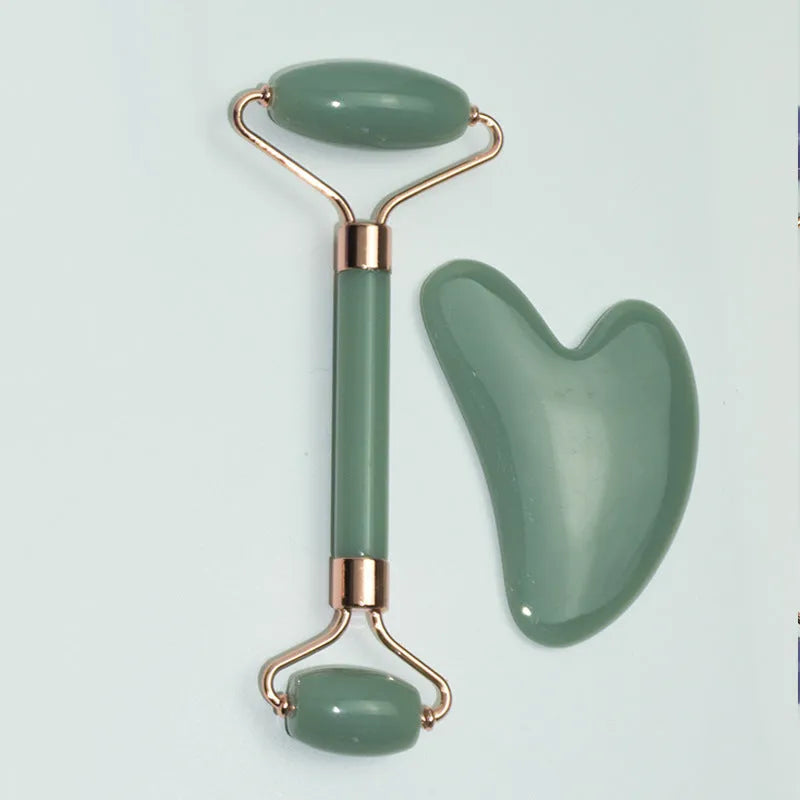 Stainless steel facial massage board set with heart-shaped eye tool and double-head roller