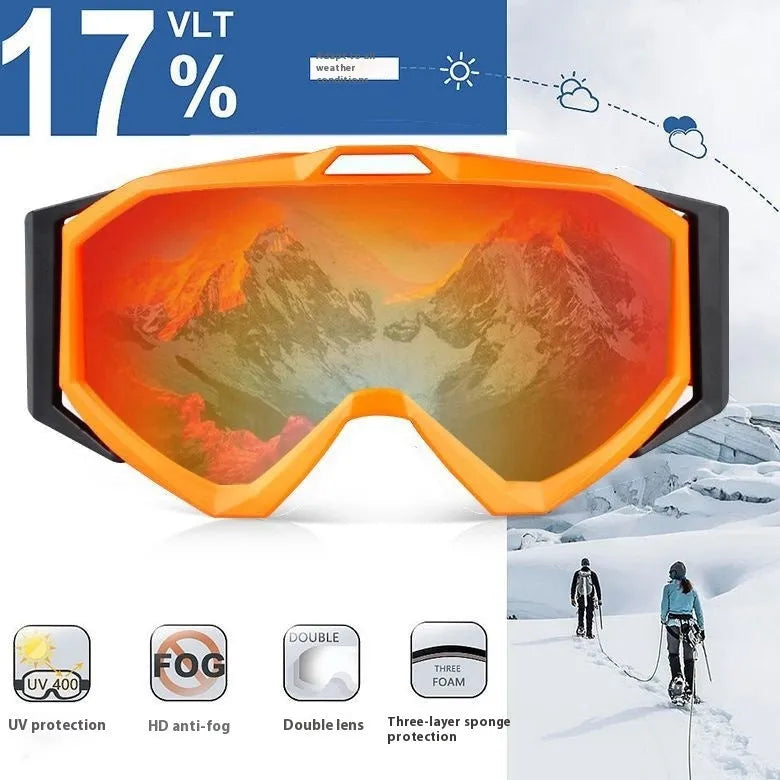 Motorcycle goggles with double-layer anti-fog lenses in various frame and lens colour options.