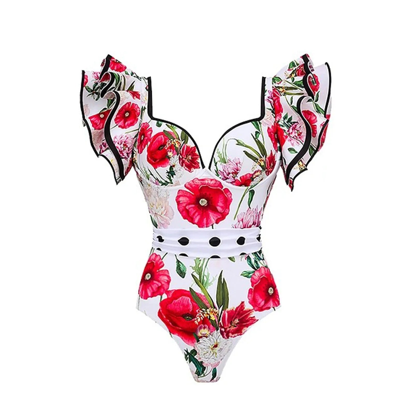 Women's one-piece swimsuit with matching skirt set in polyester fabric available in multiple colours