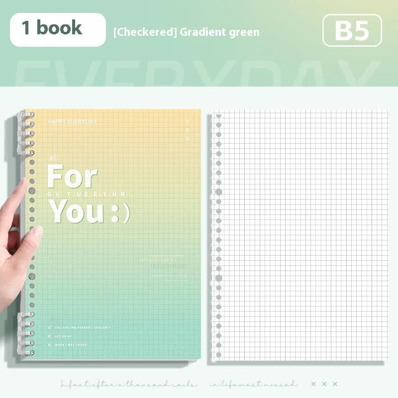 Removable coil gradient notebook in A4 and B5 sizes with PP cover in green, blue, pink, purple colours