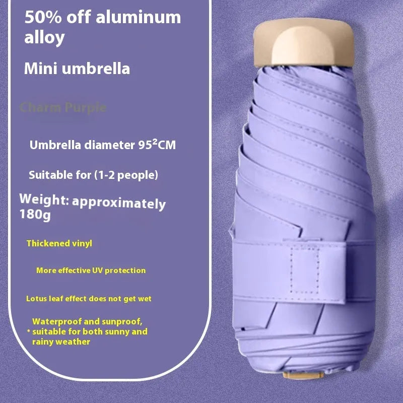 Five-fold gradient vinyl mini sun umbrella open showing colour and alloy frame