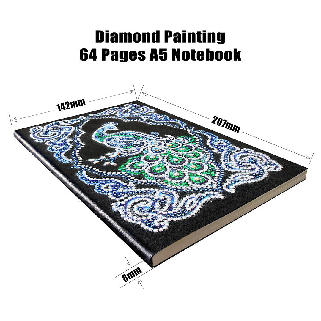 Black A5 diamond painting notebook for peacock art with shaped and bright drills