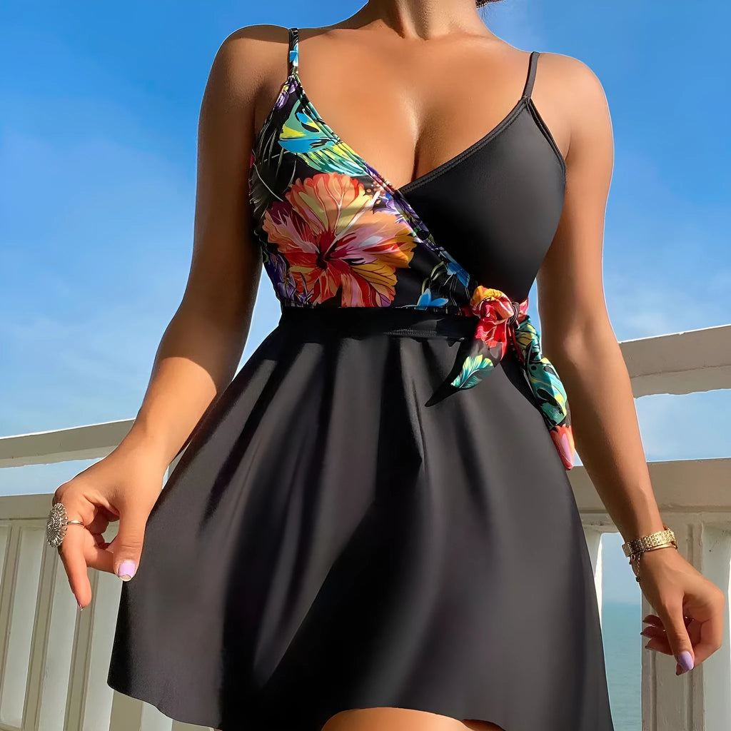 Black women's high waist split bikini swimsuit bottoms on a mannequin