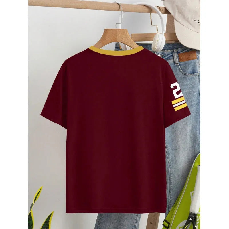 Men's loose fit cotton t-shirt with digital letter print in red and green colour options