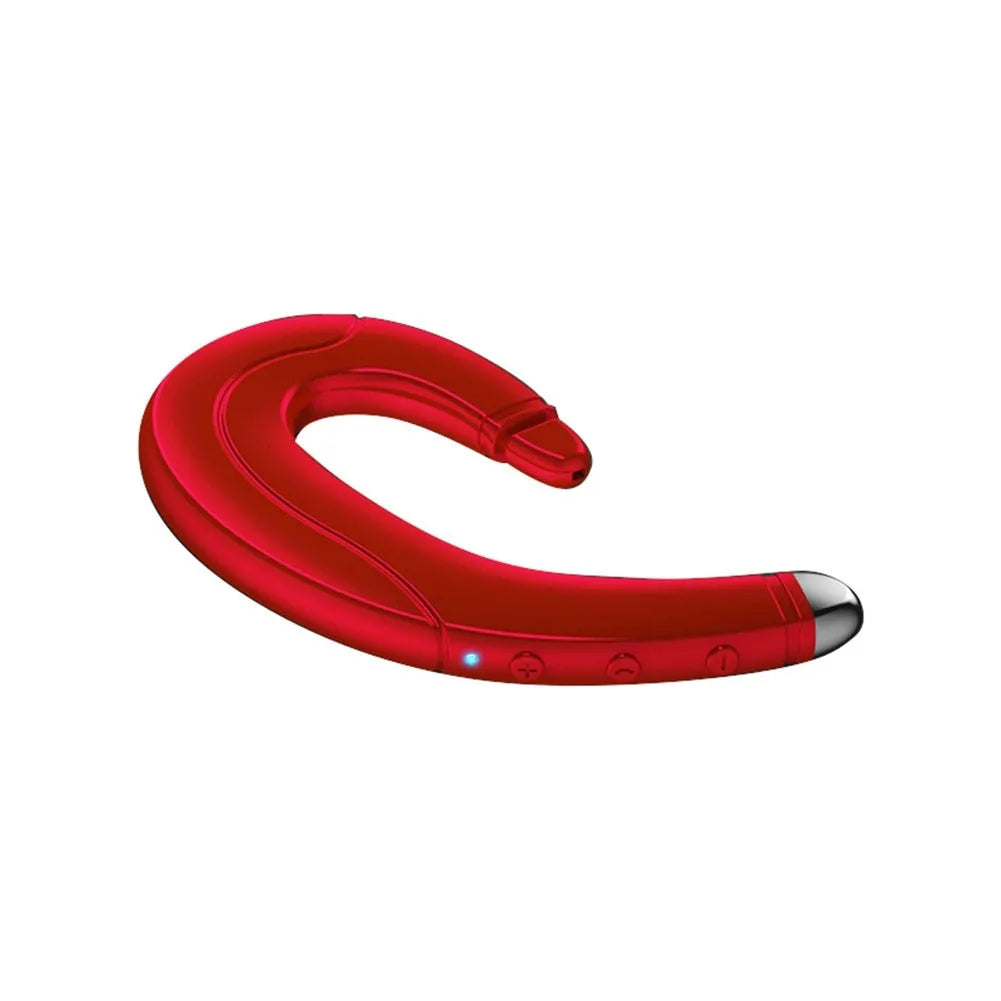 Single-ear Bluetooth earphone in black, blue or red colours with out-of-ear mounted design for hands-free communication