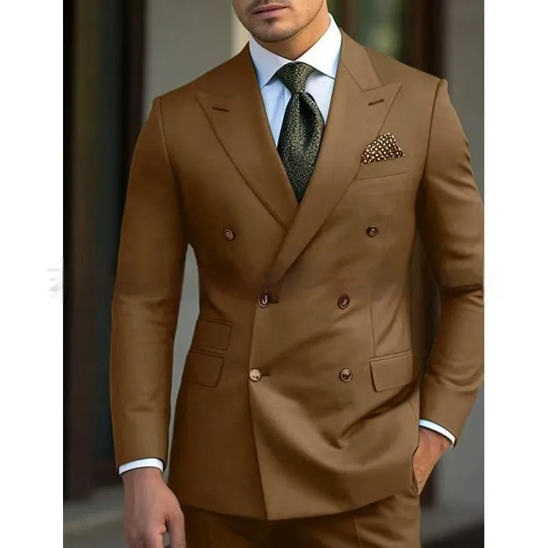 Men's light business two-piece suit in a cotton blend fabric, shown in navy blue.