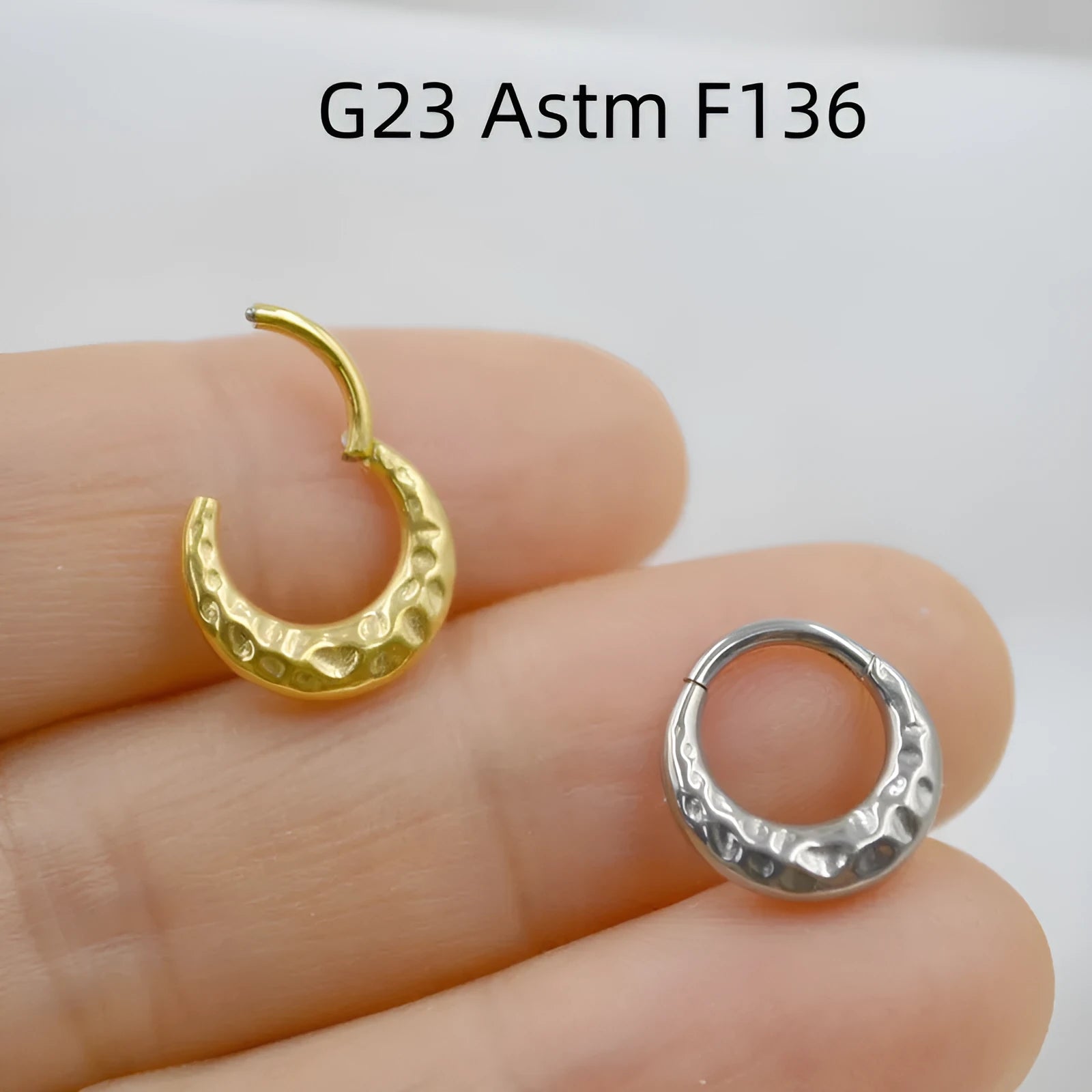 Titanium alloy nose ring with concave-convex carving design in gold or silver colour
