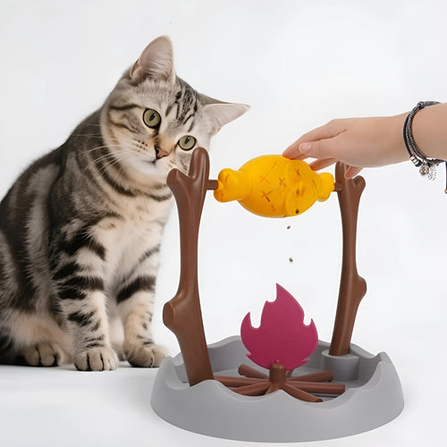 Tumbling cat food feeder with adjustable leakage holes made from ABS and PP plastics