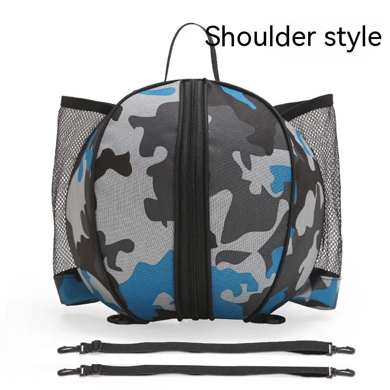 Oxford cloth basketball training bag in black, shown in one-shoulder and two-shoulder backpack styles