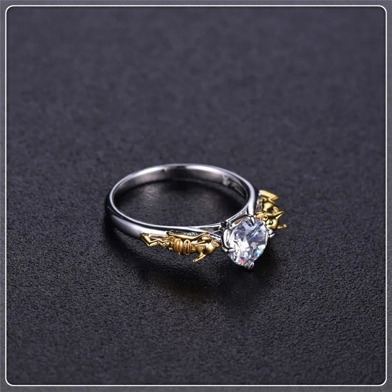 Black gold crown cosplay ring with crystal detailing on copper band