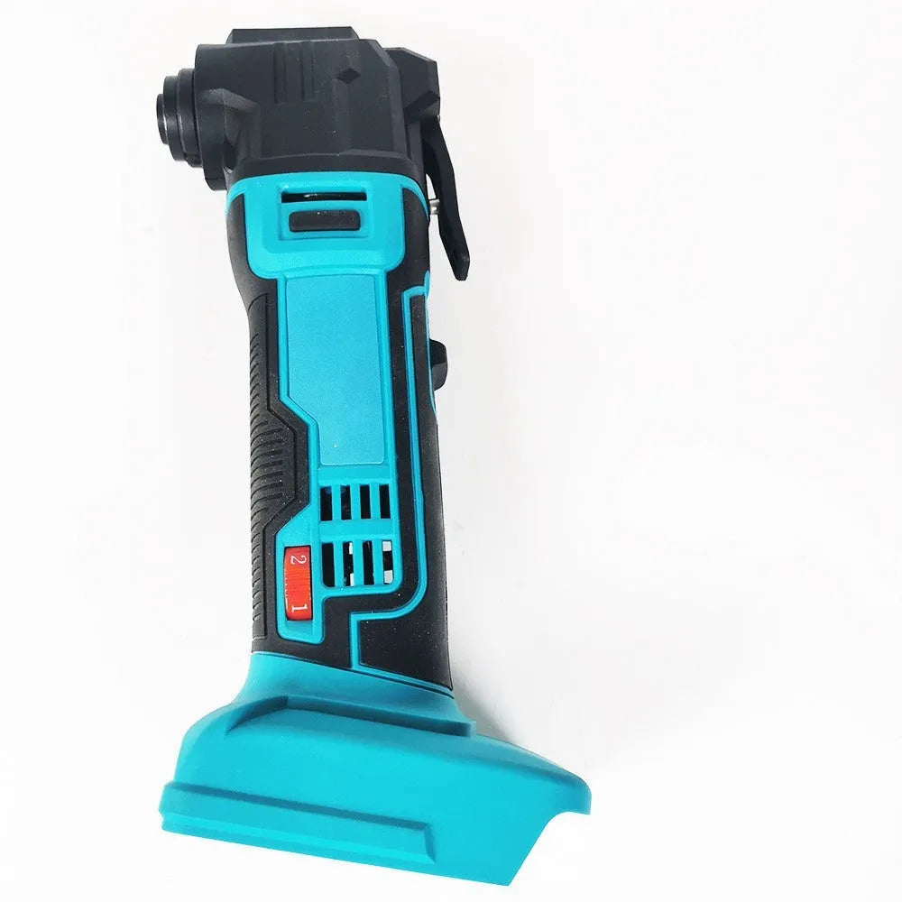 Rechargeable cordless lithium battery garden trimming machine with metal construction and plastic accessory box.