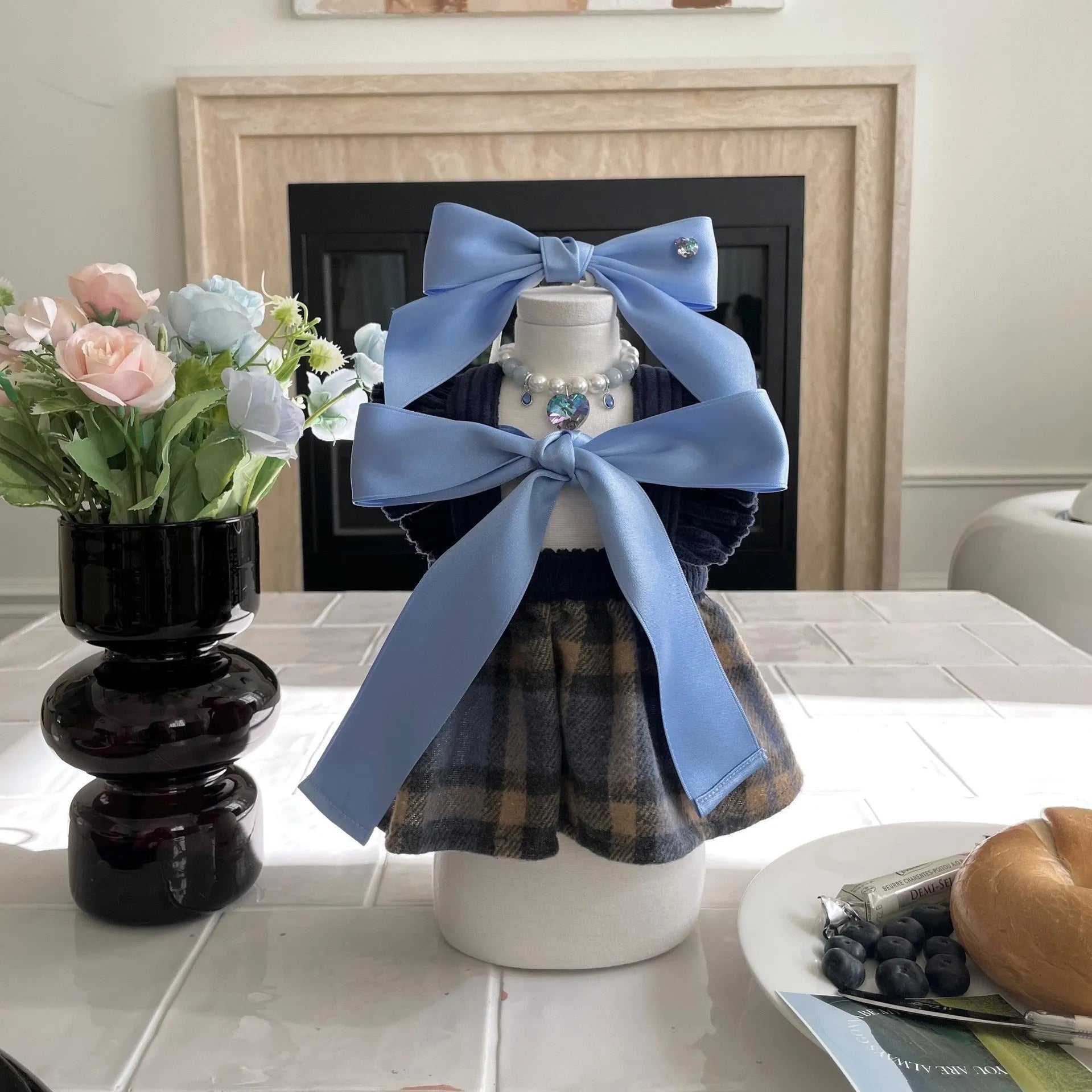 Adjustable princess-style bow dog hair band headdress in polyester cotton ribbon for 25-40cm head circumference