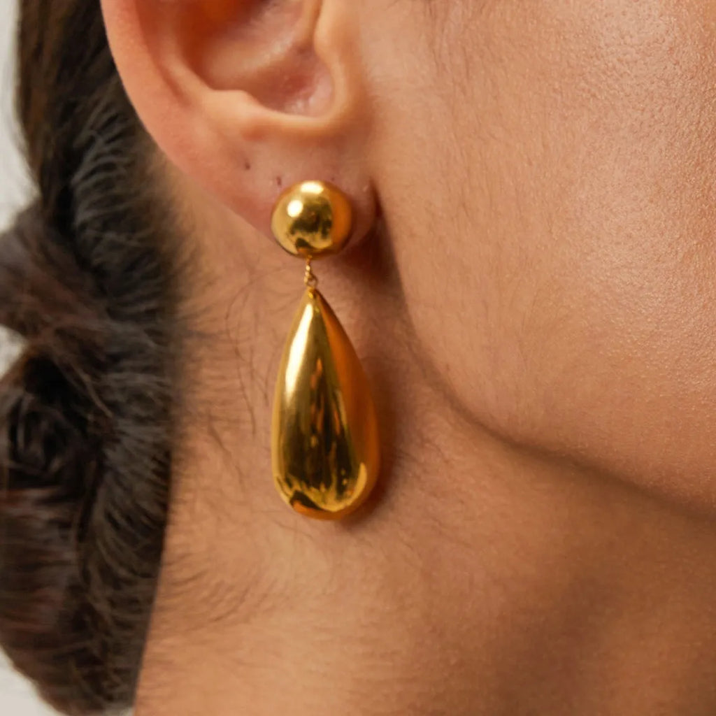 Gold electroplated stainless steel water drop pendant earrings geometric design women's jewellery