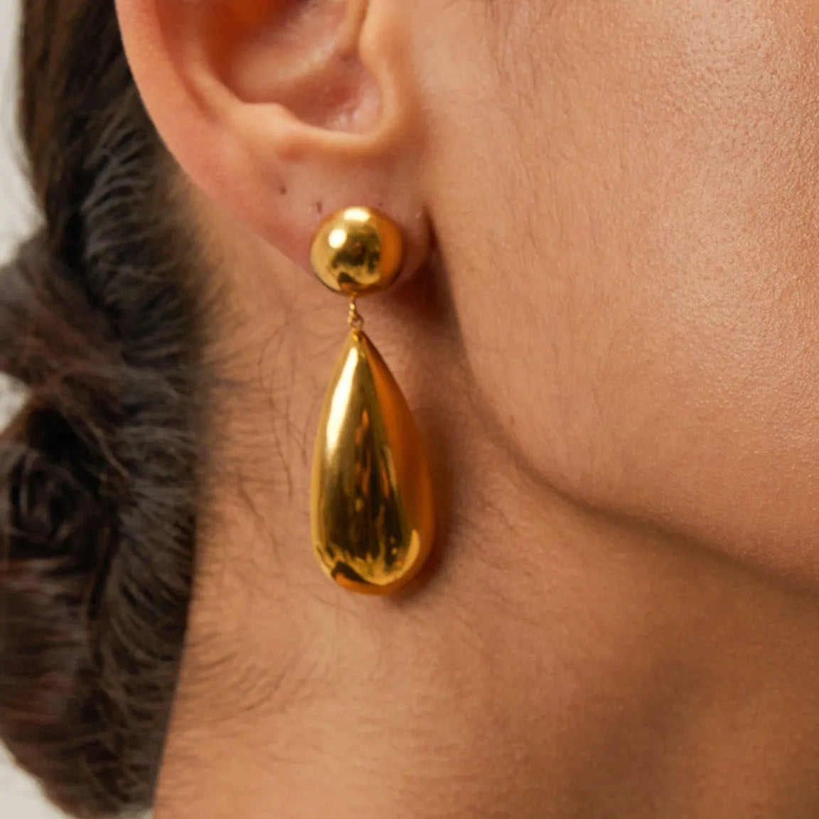 Gold electroplated stainless steel water drop pendant earrings geometric design women's jewellery