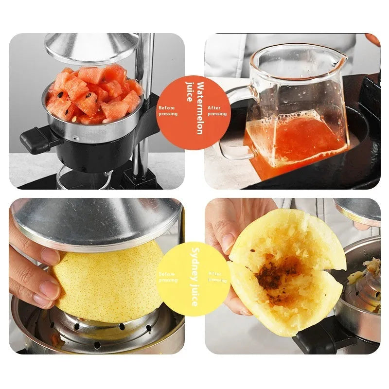 Cast iron manual juicer with stainless steel strainer in black colour, 40cm height