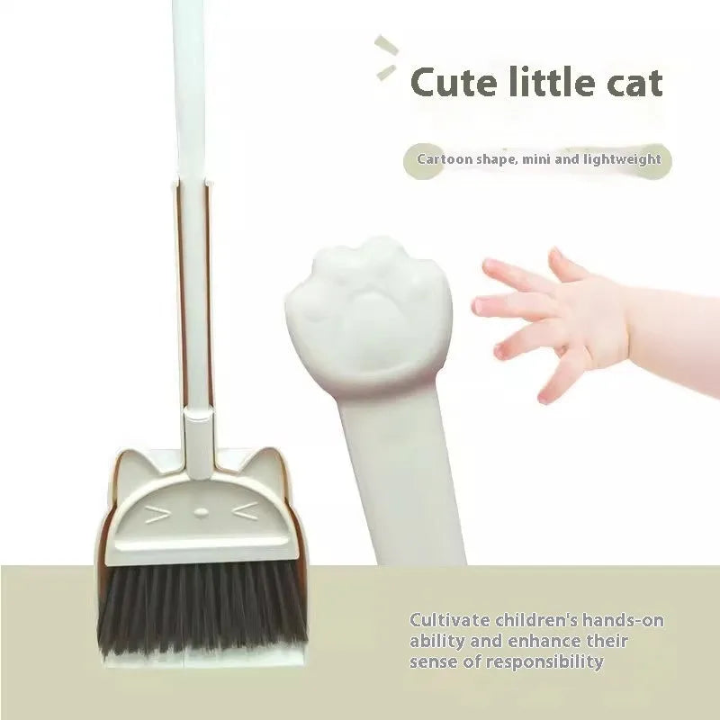 Purple plastic broom and dustpan set with rotating brush head and built-in holder