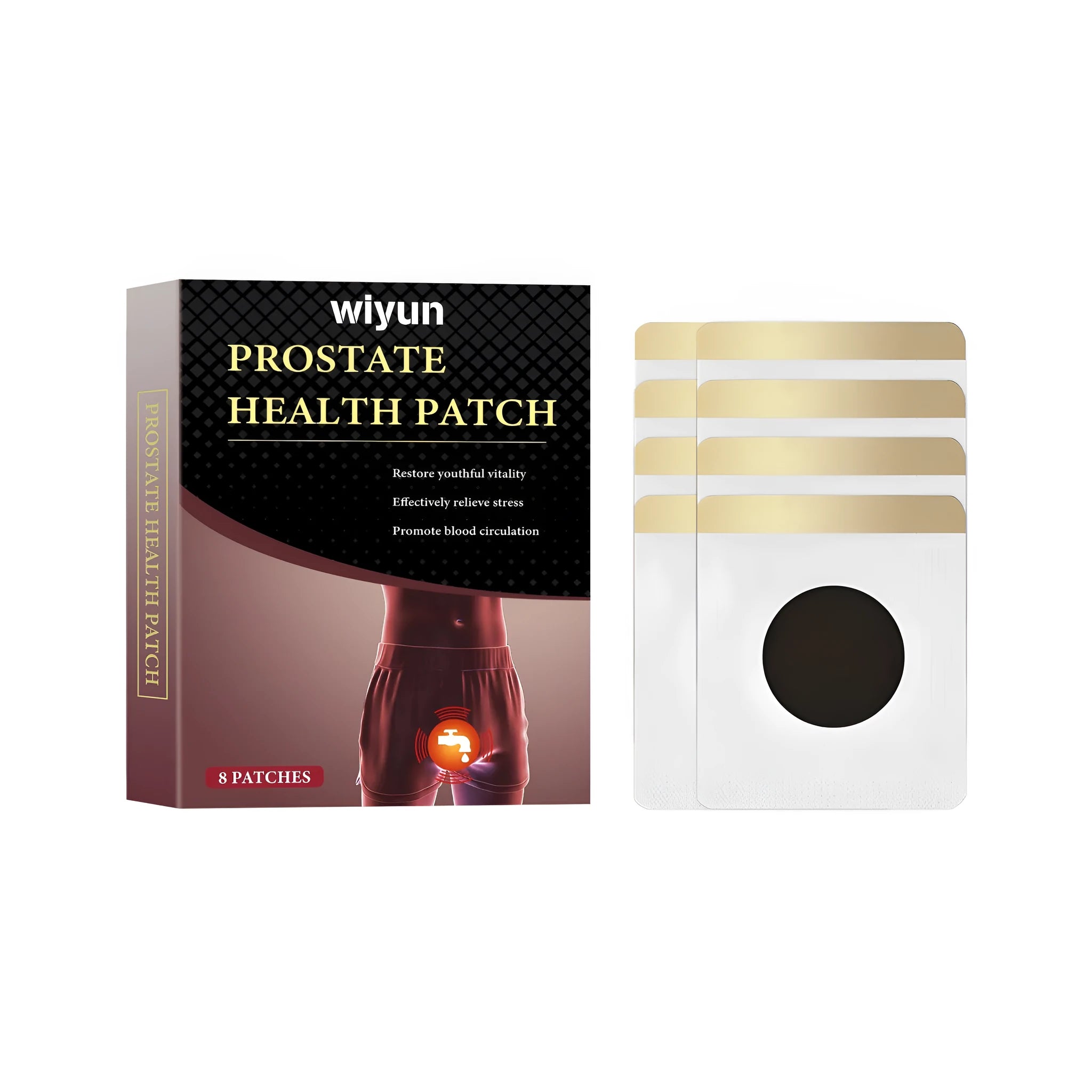 Men's herbal prostate patch with wormwood and ginseng ingredients in pack of 8