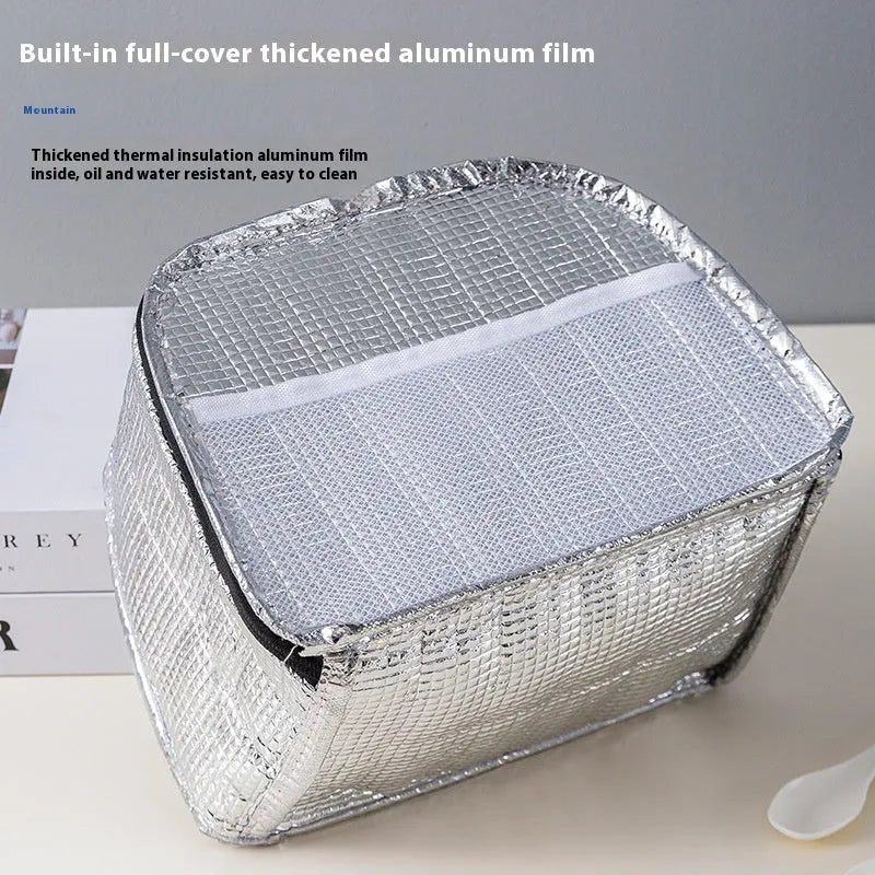 Insulated lunch box bag in textured cloth with heat preservation function and large capacity bento handbag design