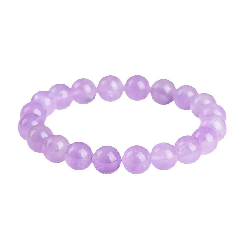 Lavender amethyst round bead bracelet with water ripple pattern showing cream and transparent colour options
