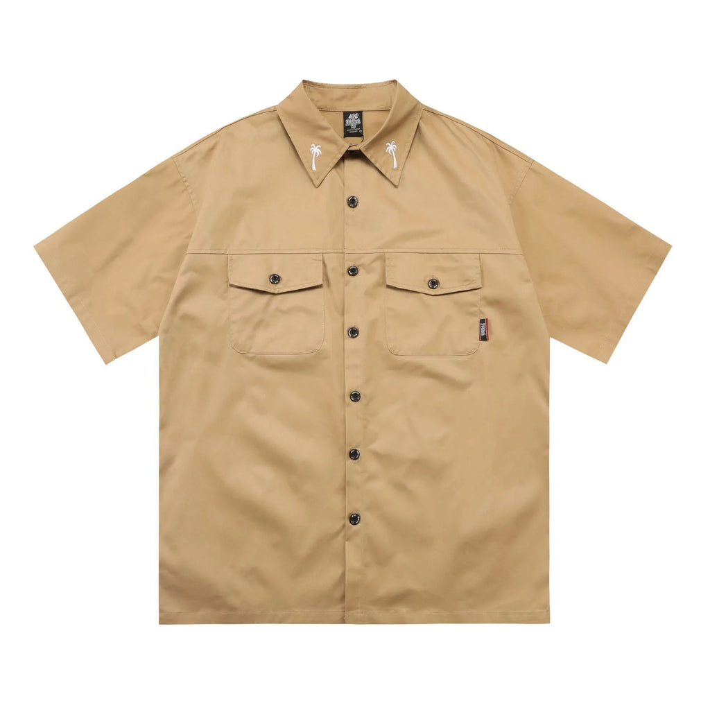 Men's loose fit cotton blend work shirt in black colour with half sleeves