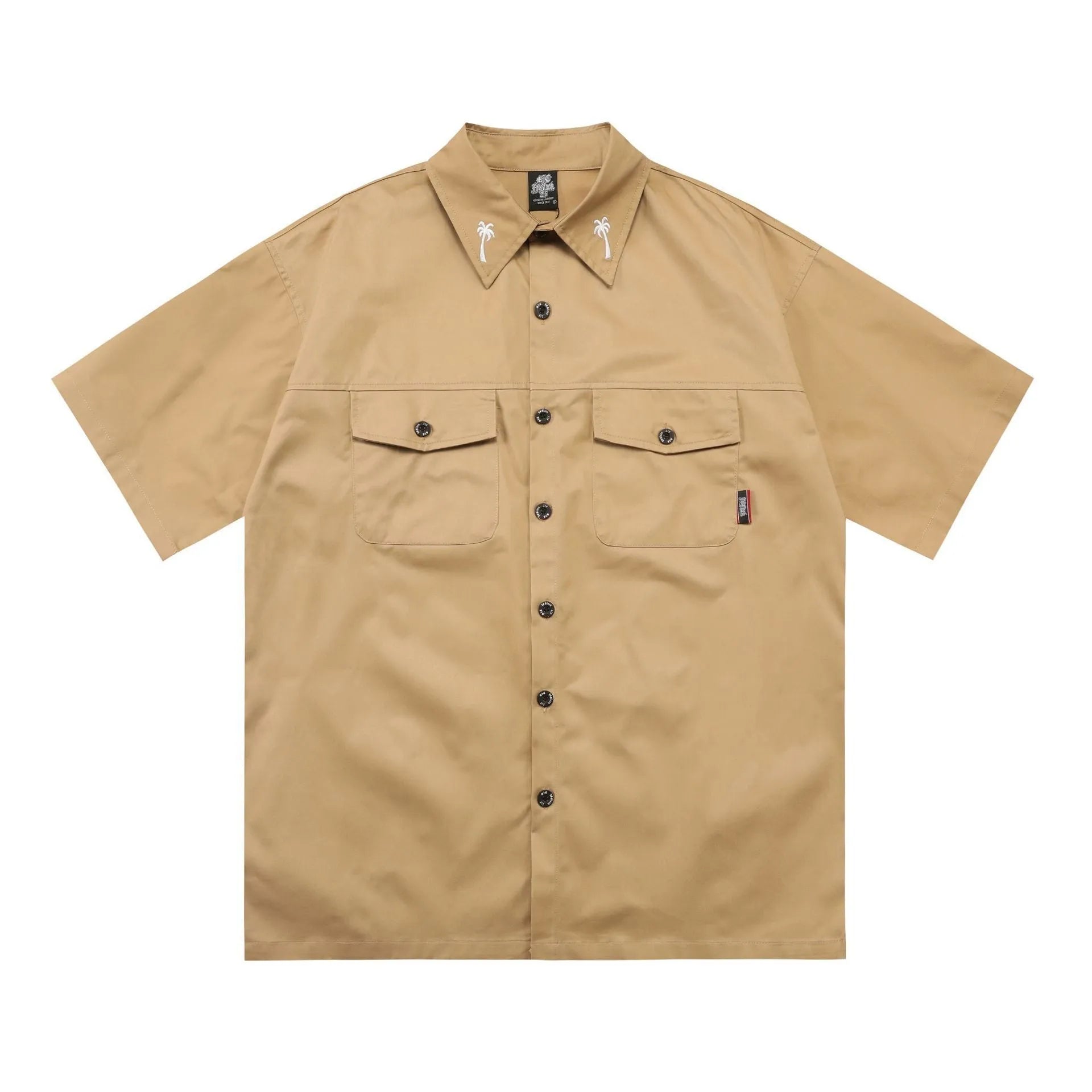 Men's loose fit cotton blend work shirt in black colour with half sleeves