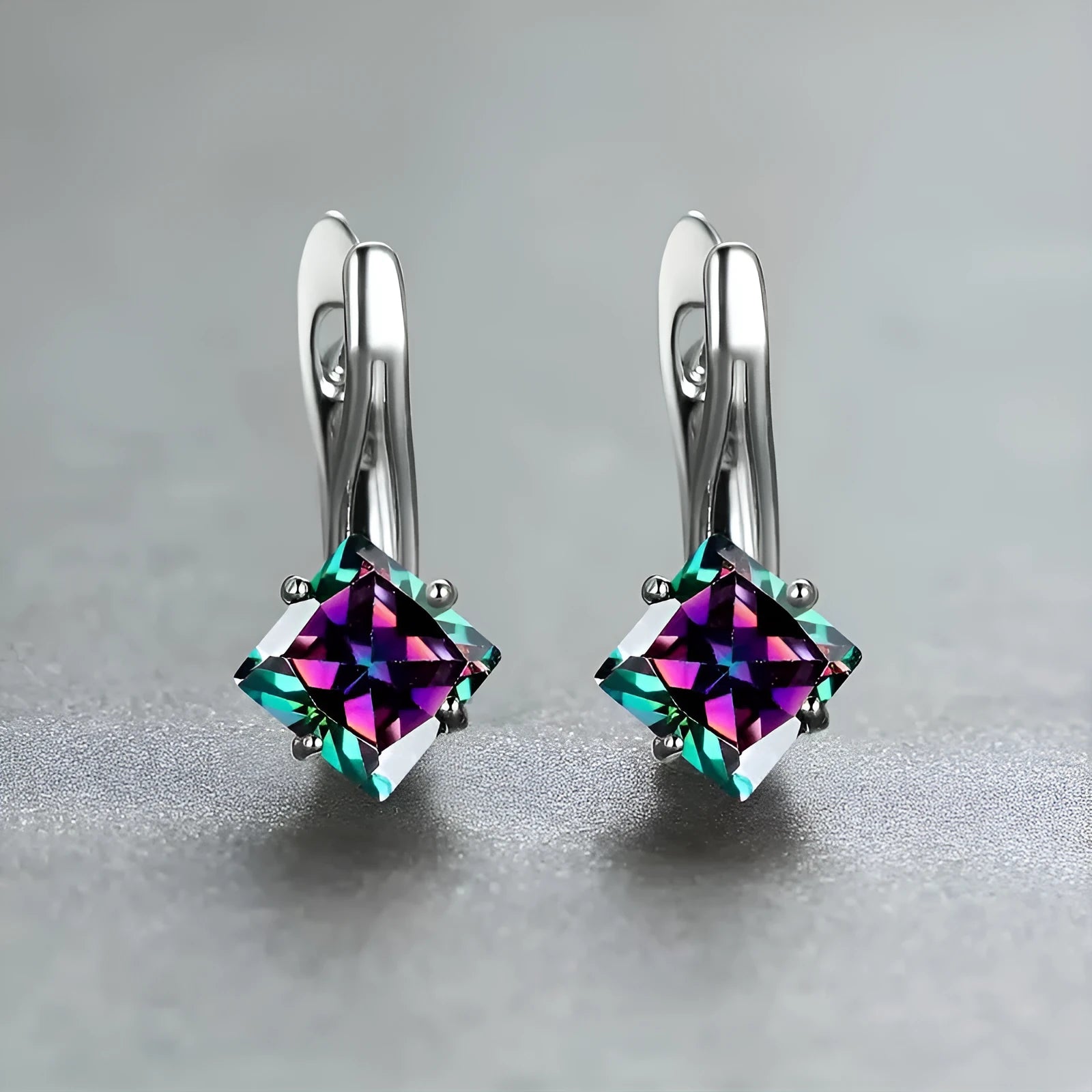 Copper diamond design earrings with inlaid zircon stones in blue, green and colour options