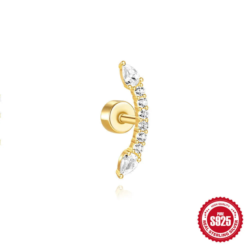 S925 sterling silver flat column geometric ear bone studs with threaded post in gold tone finish