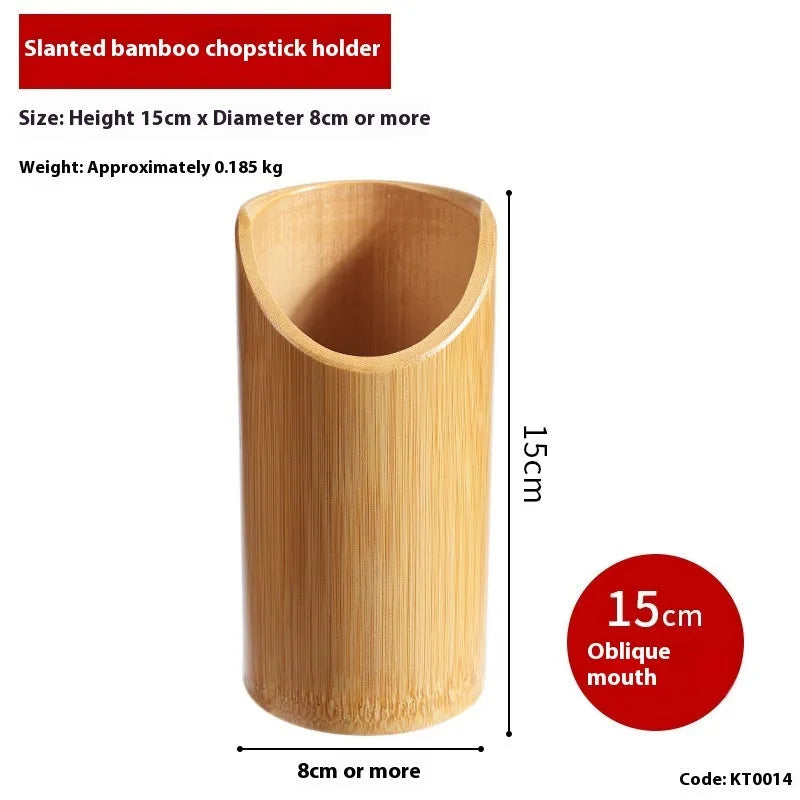 Natural bamboo chopstick holder tube in various sizes and styles including bevel and groove designs.