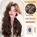 Full-head artificial hair wig with long curly style and side bangs in brown colour options