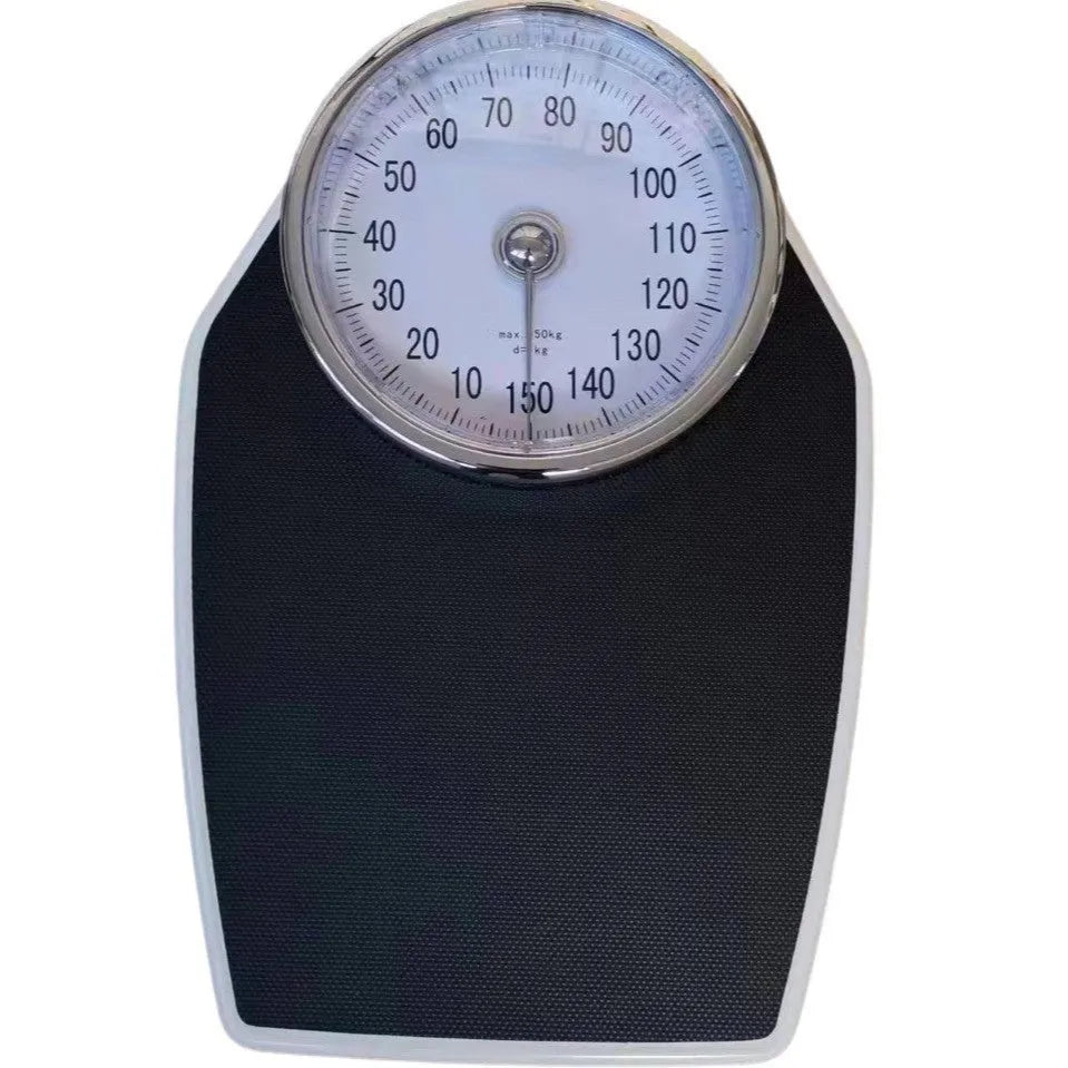 Black mechanical pointer body weight scale with large dial display on 47x35cm platform