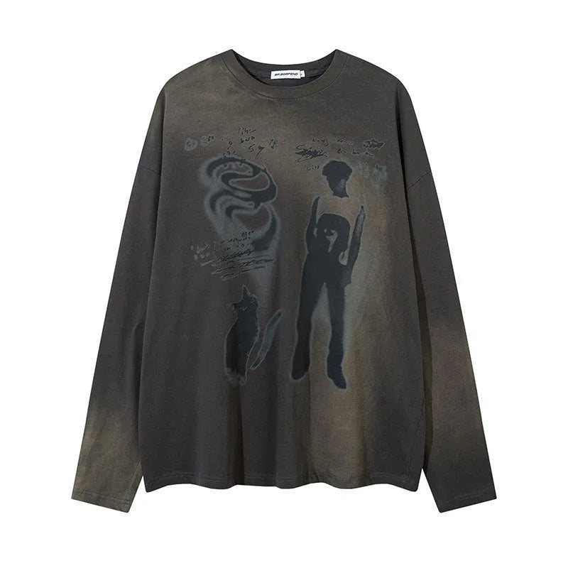 Women's loose cotton pullover top with drop shoulder sleeves in dark grey colour option showing relaxed fit