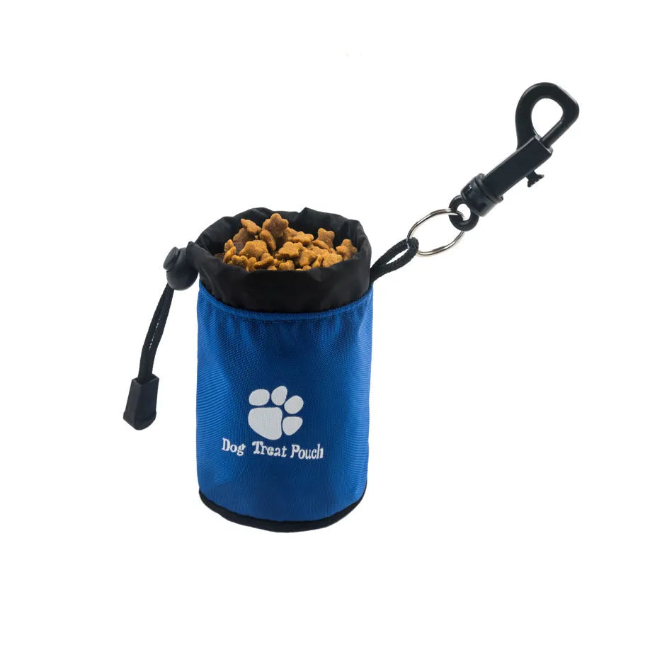 Mini nylon pet training snack bag in a solid colour, shown with treats.