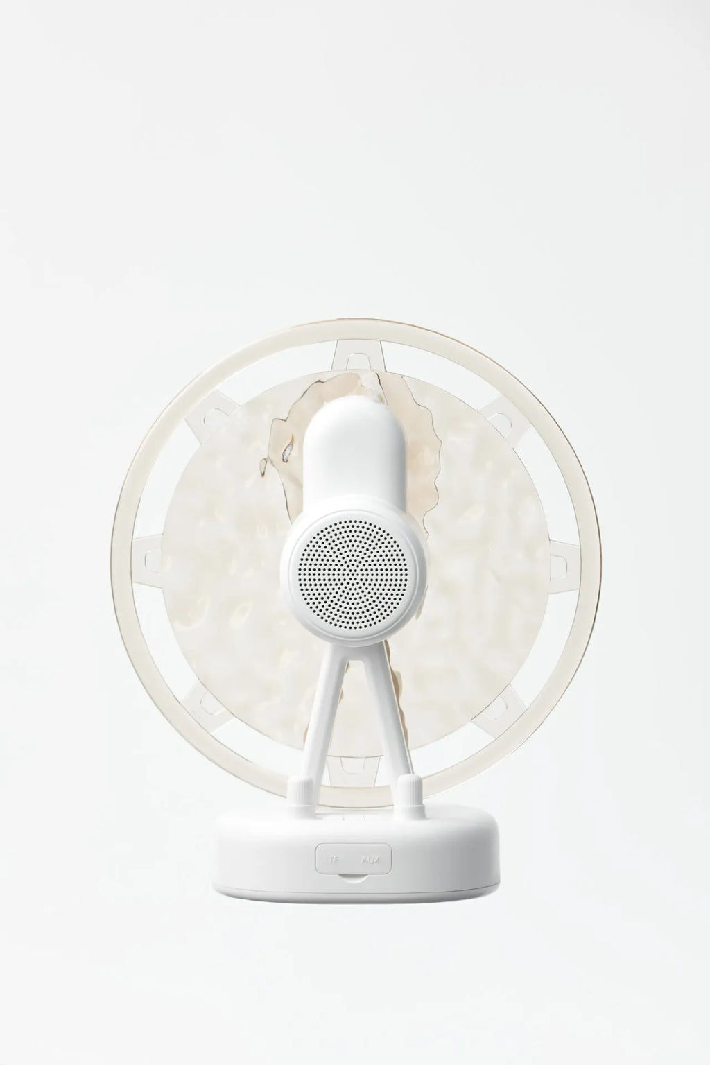 White and pink Ferris Wheel shaped Bluetooth speaker with colourful water ripple LED atmosphere lighting.